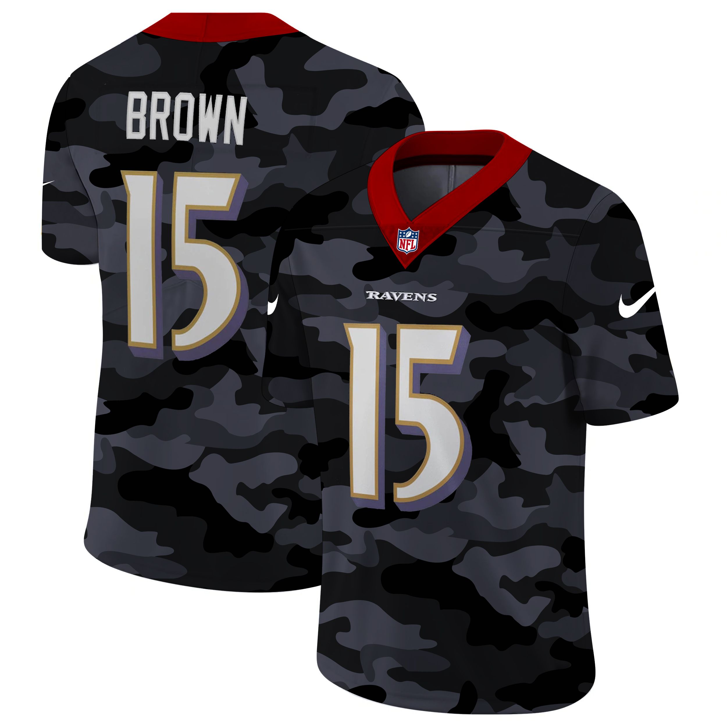 Men Baltimore Ravens 15 Brown 2020 Nike 2ndCamo Salute to Service Limited NFL Jerseys